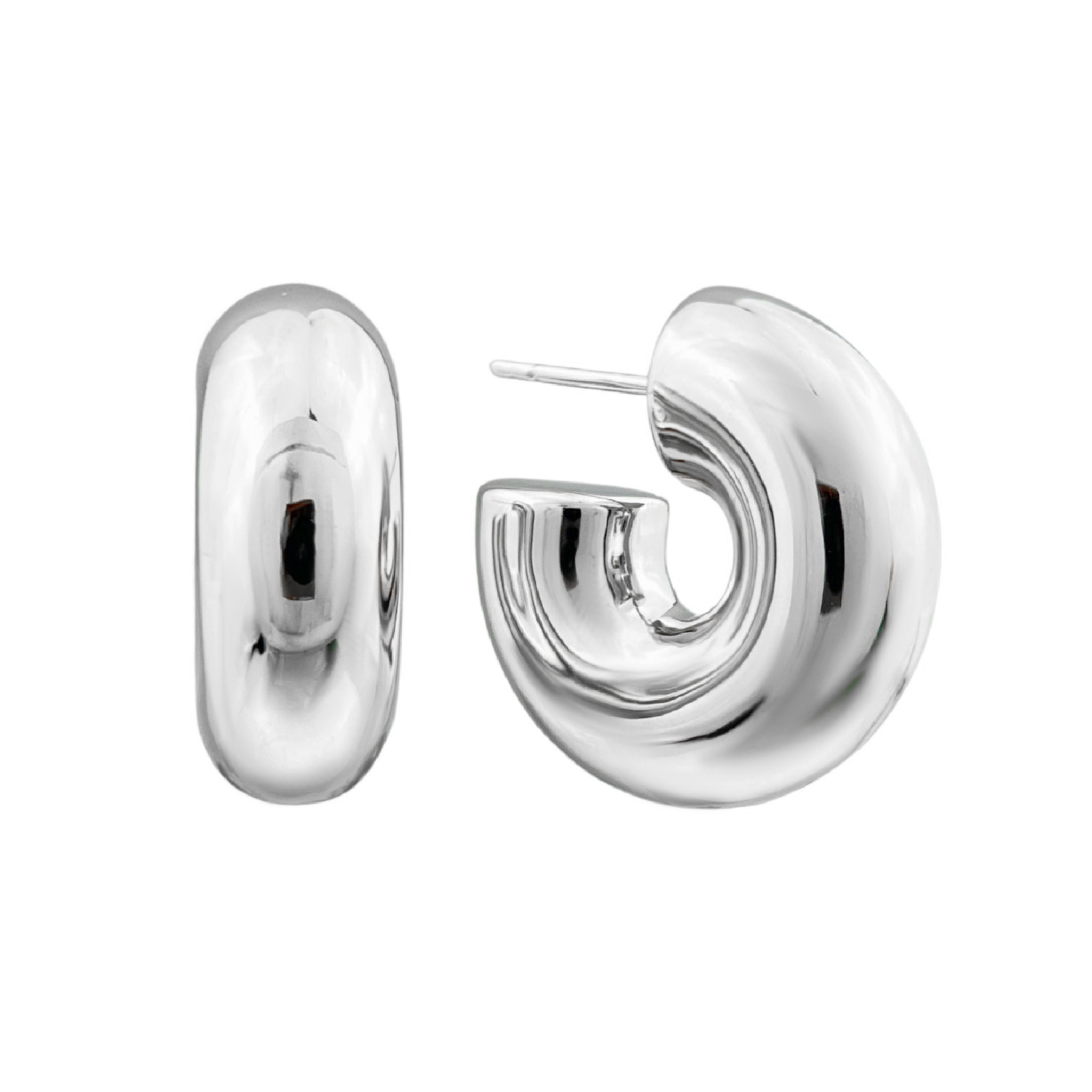 Chunky huggie earrings in rhodium-plated 925 sterling silver